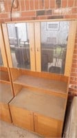 Wood hutch glass fronts top weather damaged