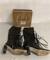 Ouepiano Women’s Fringe Rhinestone Boots Size 7