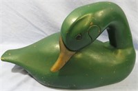 WOOD CARVED DUCK WITH BRASS BILL