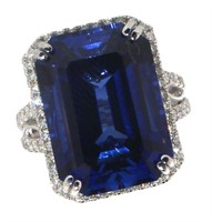 14k Gold 21.18 ct Emerald Sapphire & Diamond Ring