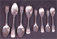 Eight sterling silver spoons of various