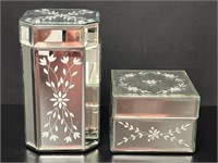2 Mirrored Jewelry Boxes with Lids VTG