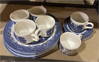set of Churchill Blue Willow China