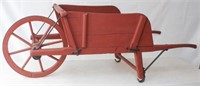red wooden wheelbarrow w/removable sides,