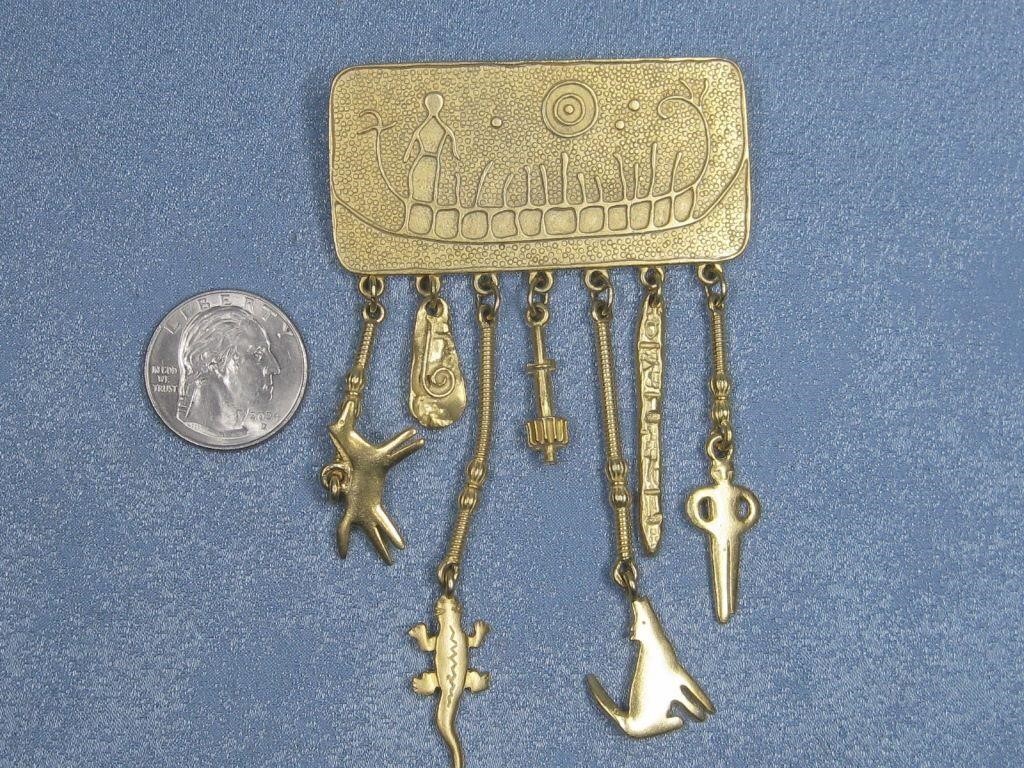 JJ 1988 Gold Tone Dangle Brooch/ Pin