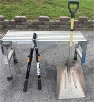 Ladder bench , Fiskars clippers, large shovel
