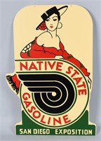 25 1/2" NATIVE STATE GASOLINE TIN SIGN