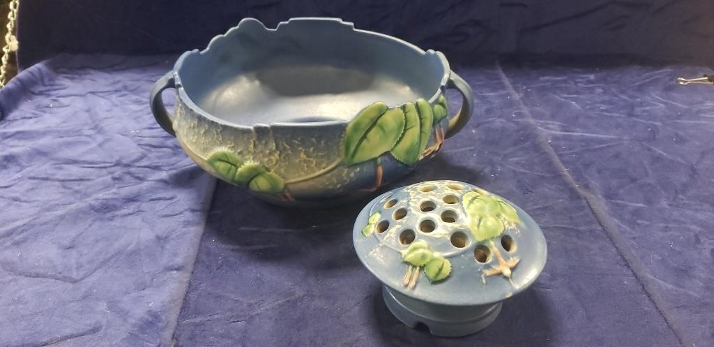 Roseville Art Pottery Bowl Vase & Matching Flower