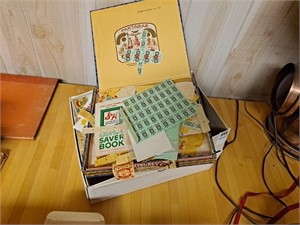 Vintage green stamps and books,