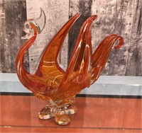 Orange rooster art glass - unmarked