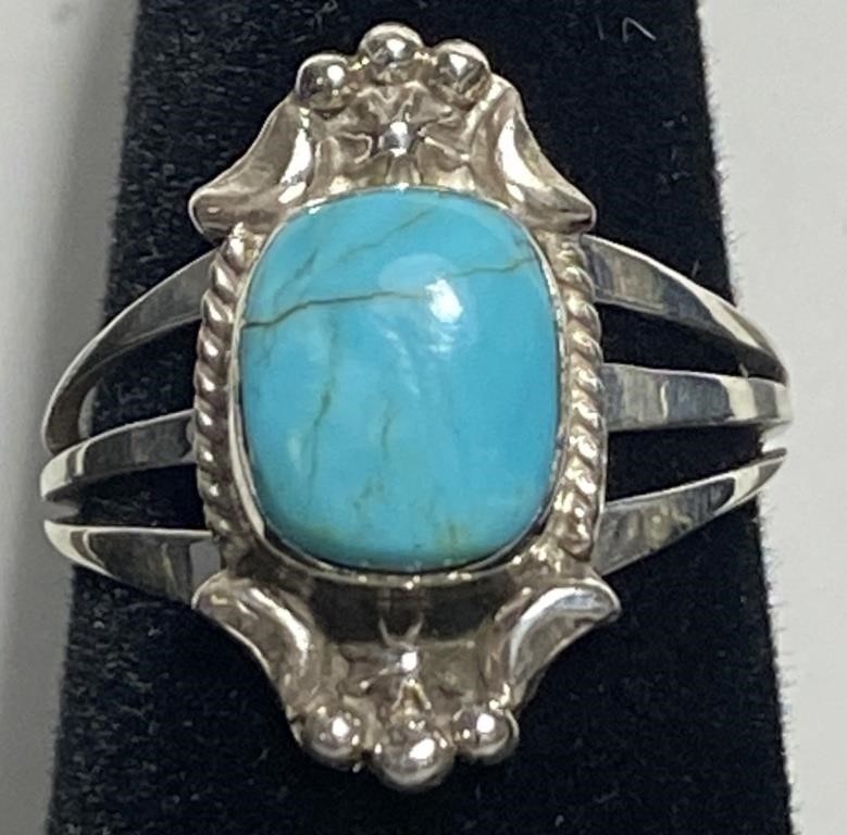 Navajo Theresa Smith Sterling & Turquoise Ring 5g