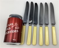 6 couteaux à beurre Birks, stainless, vintages