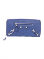 Balenciaga Blue Leather Zip Continental Wallet