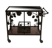 FRENCH WROUGHT IRON MIRRORED TOP SERVICE CART