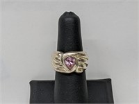 .925 Sterling Silver Pink Stone Ring