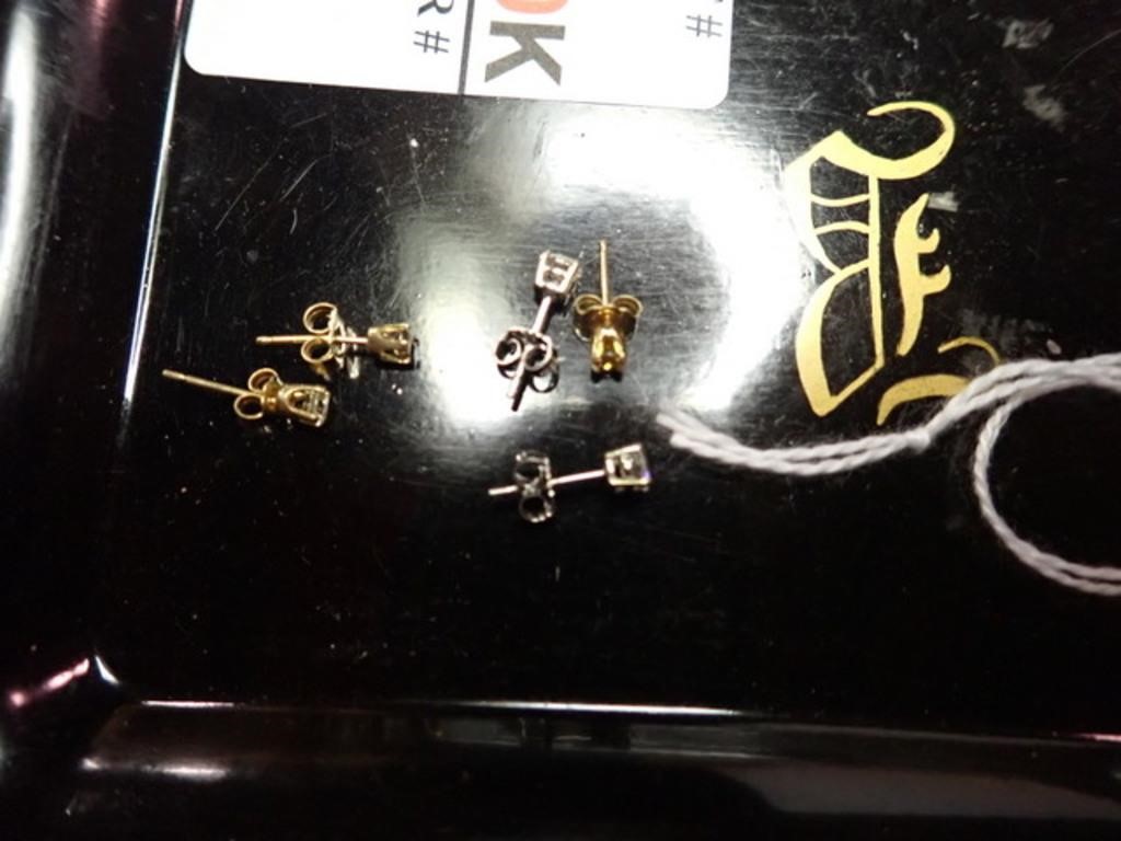 PAIR OF 14K GOLD & CHAMPAGNE DIAMOND STUDS & MORE