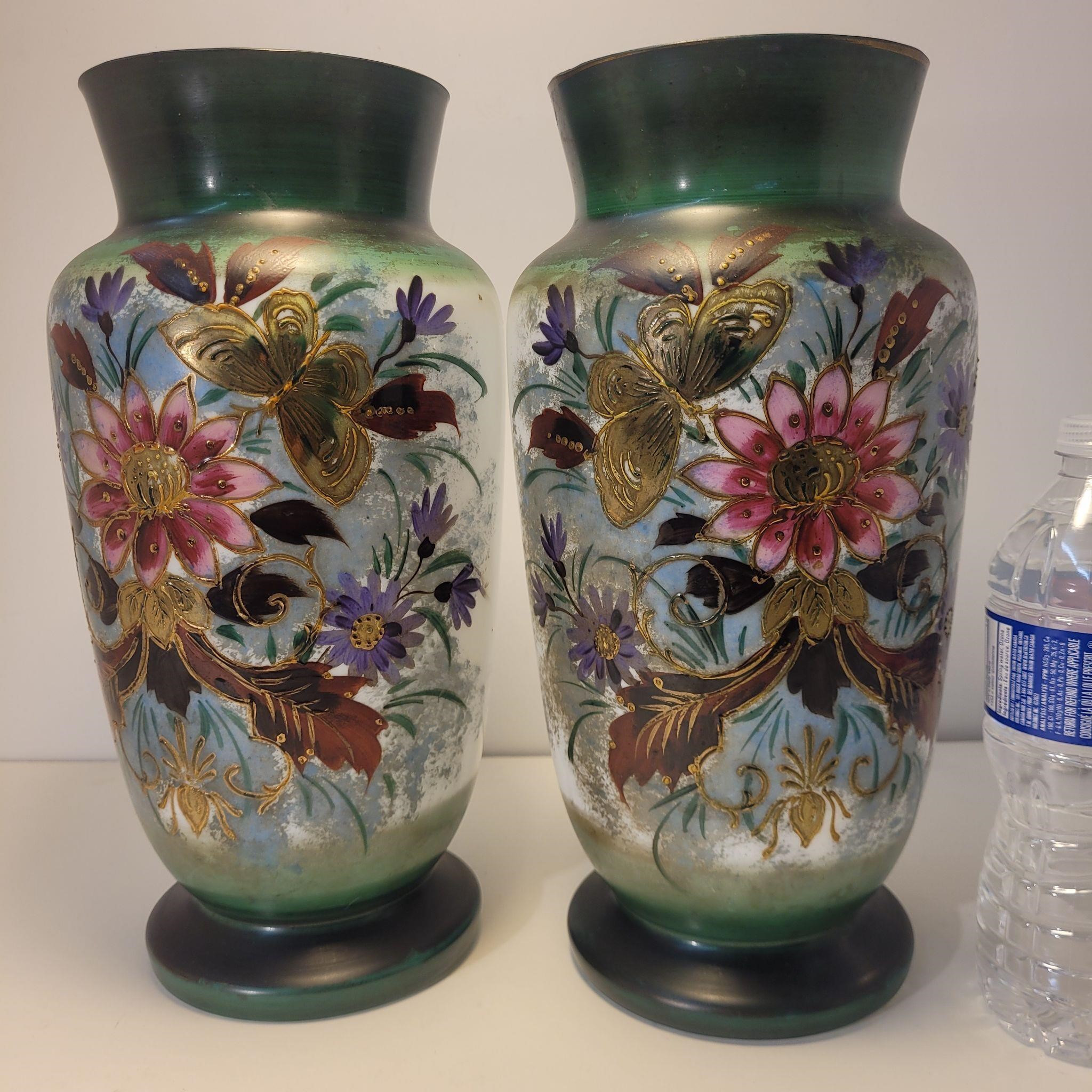 Pair of floral vases with butterflies