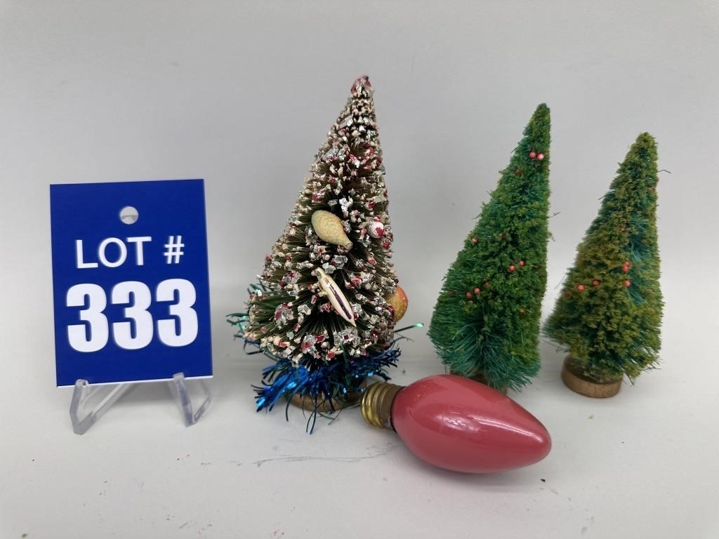 Vintage Miniature Christmas Trees and Lightbulb