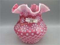 Fenton cranberry opal Snowflake 6.5" vase