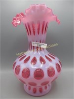 Fenton 11" cranberry opal Coin Spot ruffled vase