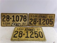 (3) 1960's South Dakota License Plates - Mount