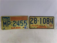 (2) 1970's South Dakota License Plates Red White