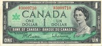 CND 1867-1967 $1 DOLLAR NOTE WITH SERIAL NUMBERS