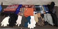 Bin of Scarves, Gloves & Hat. Wool, Acrylic &