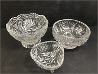 Pinwheel crystal bowls. Group of three. comes