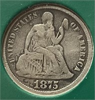 1875-CC Seated Liberty Dime (VF20)