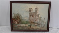 Framed Painting Notre Dame signed Caroline Burnett