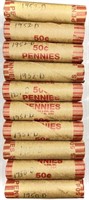 (10) Rolls 1950's Wheat Cent Penny Lot