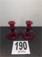 Red Glass Candle Holder Set(Den)