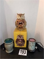 Owl Candle Holder & (2) Electric Candle Tart
