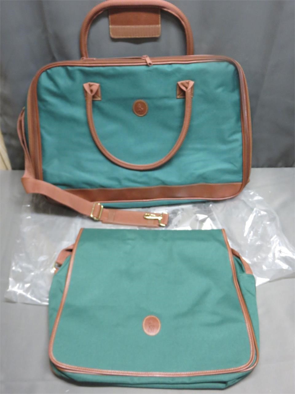 Green and Brown Leather Polo Suitcases