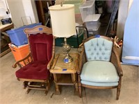 Rocking chair, captain chair,end table and lamp