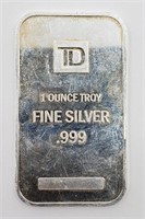 1 Ounce Fine Silver TD Bank Ingot