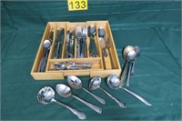 Large Lot Silverware / Flatware w/ Holder