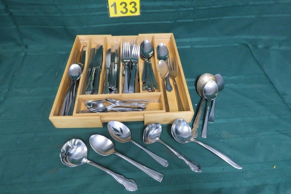 Large Lot Silverware / Flatware w/ Holder