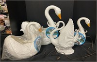4 Swan Planters, 1 Porcelain W/Light.