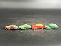 LOT OF 4 SUN RUBBER CO. COUPE CARS RED GREEN