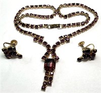 Vintage Amethyst Necklace/Screw Back Earrings Set