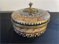 Porcelain & Brass Hand Painted Dish w/ Lid