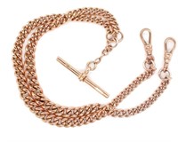 Good 9ct rose gold double graduated fob chain