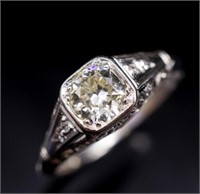 Art Deco diamond set platinum fret work ring