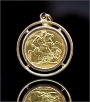 1888 gold Sovereign coin pendant