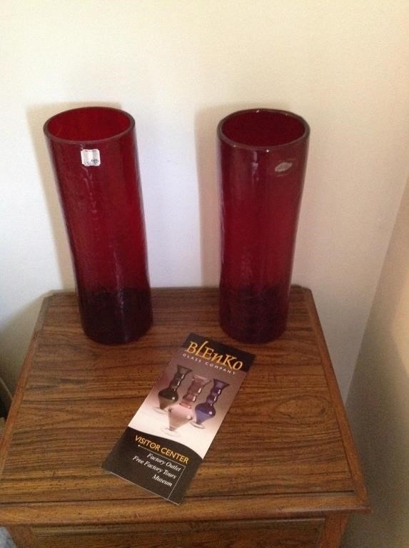 Pair Red Blenko Glass Vases