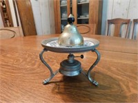 Pewter warming stand, china rim - metal dinner