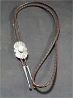 Sterling & braided leather bolo tie with stone