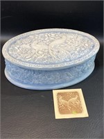 Vintage Incolay Stone Oval Jewelry Box Bird of